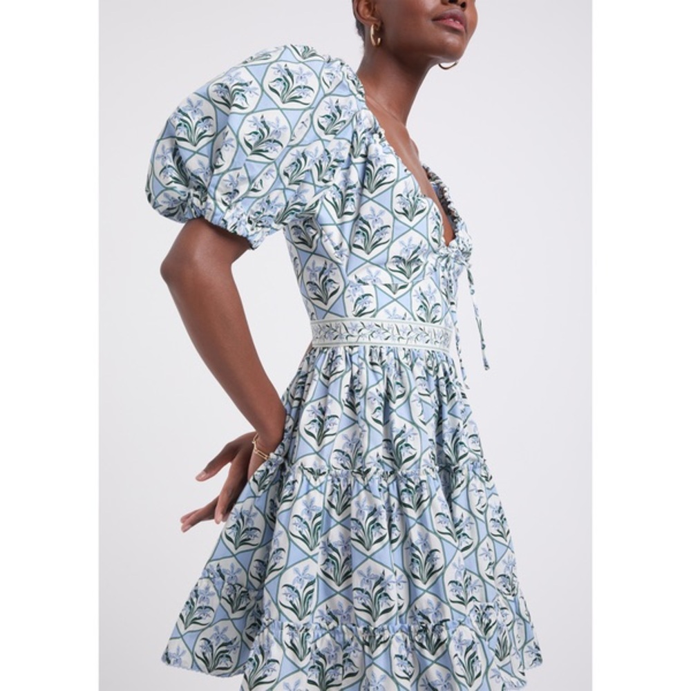 NWT Agua by Agua Bendita: Alegria Manzanilla Puff Sleeve tiered dress